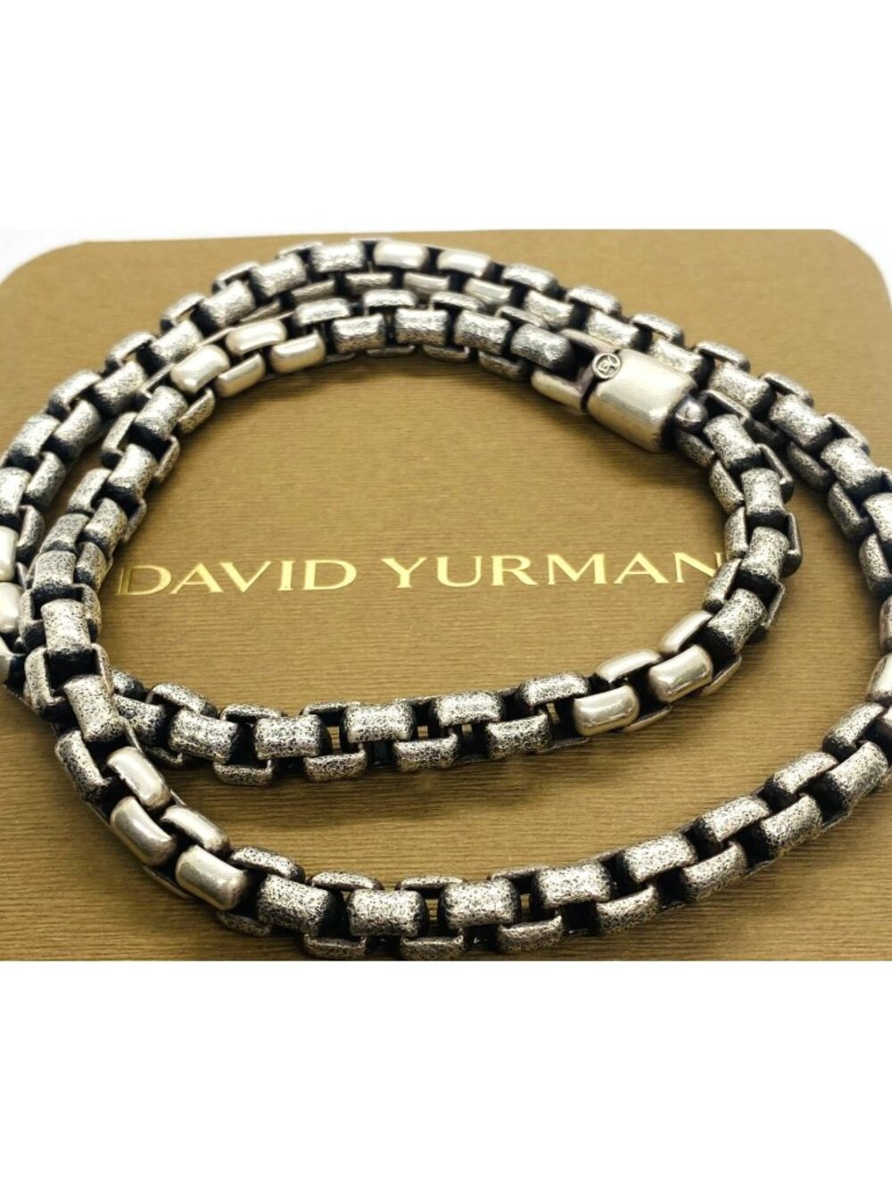 David Yurman Sterling Silver 925 Textured-Smooth Box Link Chain 7.5mm
